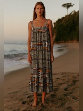 LemLem Geometric Print Sun Dress Size Large Boho Cotton Gauze African Maxi Dress